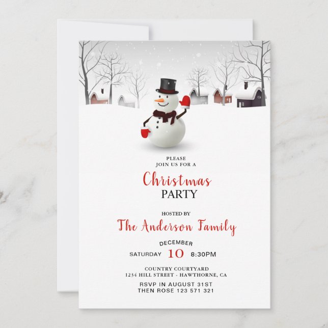 Cute Snowman  Christmas Party Invitation (Front)