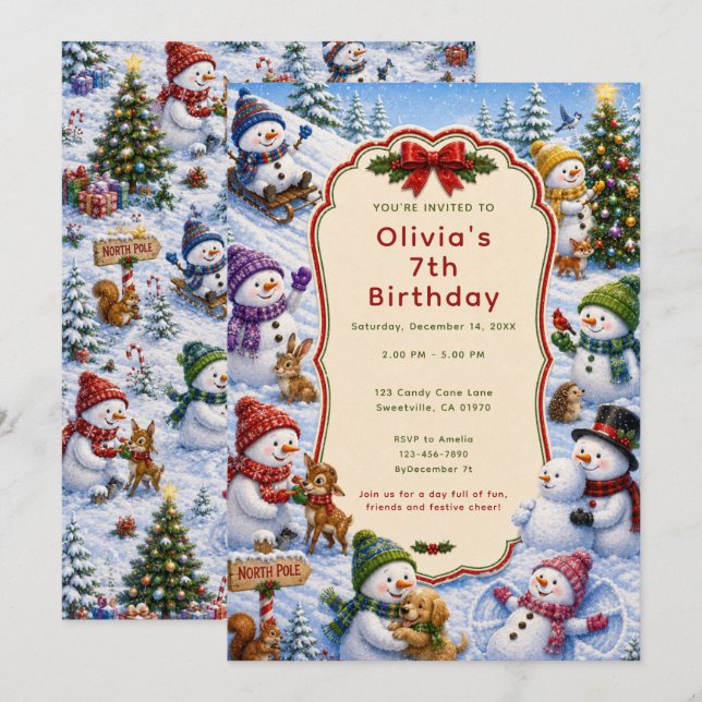 Cute Snowman Christmas Party Invitation (Front/Back)