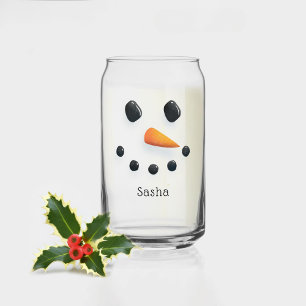 Cute Snowman Christmas Personalised Holiday Milk Can Glass
