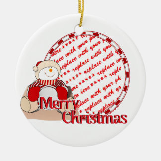 Cute Snowman Christmas Photo Frame Ceramic Tree Decoration