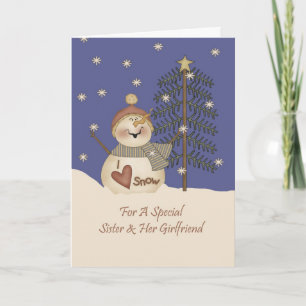 Cute Snowman Christmas Sister & Girlfriend Holiday Card