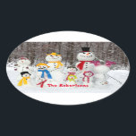 Cute Snowman Christmas Stickers With Family Name<br><div class="desc">Cute Snowman Christmas Stickers with Family Name for your Christmas Holiday packages,  cards and gifts. Designed with a family of cute snowmen all dressed for winter fun,  and your Family Name at the bottom. To personalise,  simply insert your text into our easy template,  replacing the sample. Enjoy!</div>