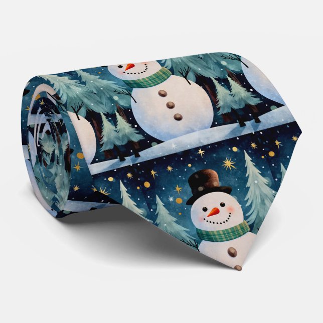 Cute Snowman Christmas  Tie (Rolled)