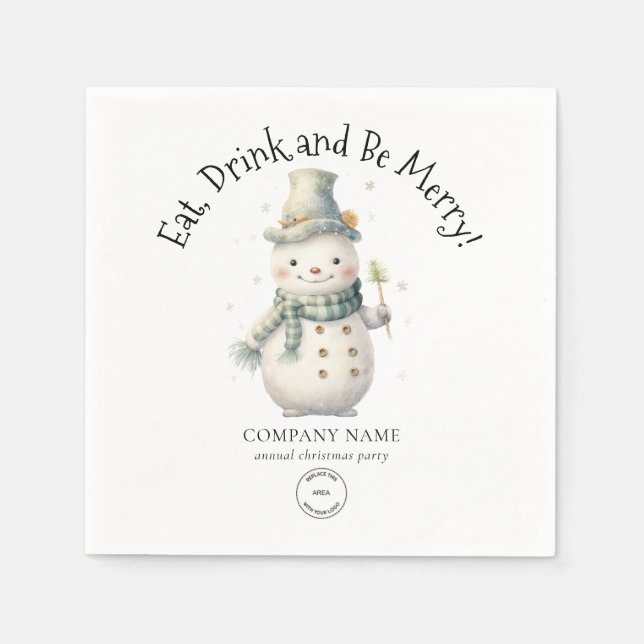 Cute Snowman Company Logo Christmas Party Napkin (Front)