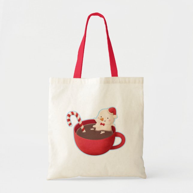 Cute Snowman Cosy in Hot Cocoa Christmas Tote Bag (Front)