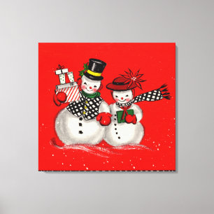 Cute Snowman Couple Canvas Print
