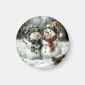 Cute Snowman Couple Christmas Magnet