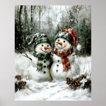 Cute Snowman Couple Christmas Wall Art