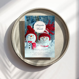 Cute Snowman Couple Winter Wedding Invitation