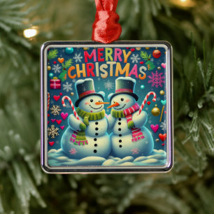 Cute Snowman Couple With a Hats Ornament