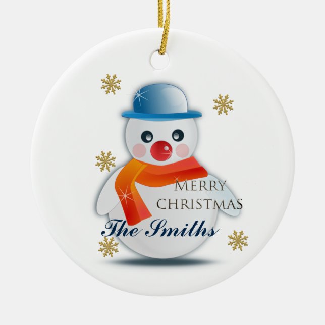 Cute Snowman Custom Ceramic Tree Decoration (Front)