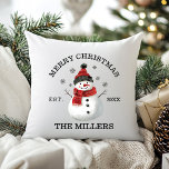 Cute Snowman Custom Christmas<br><div class="desc">Cute Snowman Custom Christmas throw pillow,  add your family name and established date.  This makes a super cute decoration for the holidays or makes a great family Christmas gift!</div>