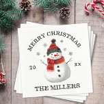 Cute Snowman Custom Christmas  Napkin<br><div class="desc">Cute Snowman Custom Christmas paper napkins,  add your family name and year.  This makes a super cute touch for your holiday party!</div>