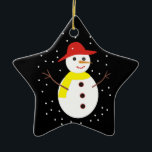 Cute snowman custom Christmas ornament<br><div class="desc">Cute snowman custom Christmas ornament featuring an adorable snowman with red hat,  yellow scarf,  button eyes and sticks.</div>