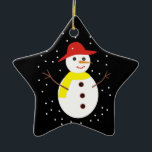 Cute snowman custom Christmas ornament<br><div class="desc">Cute snowman custom Christmas ornament featuring an adorable snowman with red hat,  yellow scarf,  button eyes and sticks.</div>