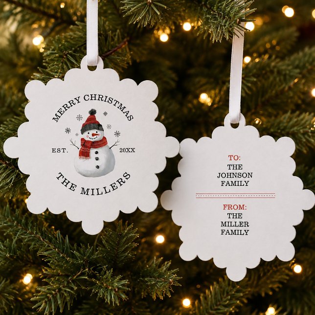 Cute Snowman Custom Christmas Tree Decoration Card (Cute Snowman Custom Christmas Ornament Card)