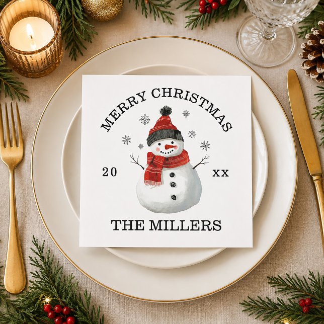 Cute Snowman Custom Merry Christmas Holiday Napkin (Cute Snowman Custom Merry Christmas Holiday Napkins)