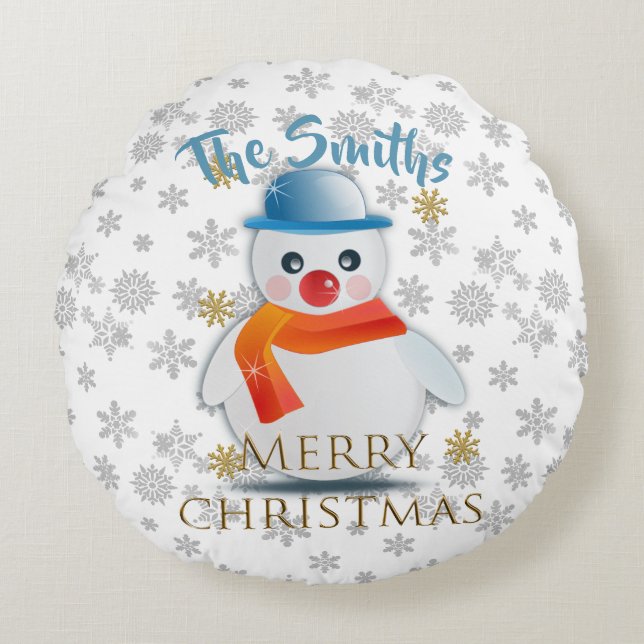 Cute Snowman Custom Round Cushion (Front)