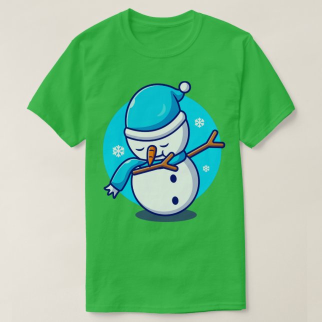 Cute Snowman Dabbing Cartoon T-Shirt (Design Front)