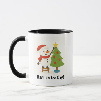Cute Snowman Decorating Tree Mug
