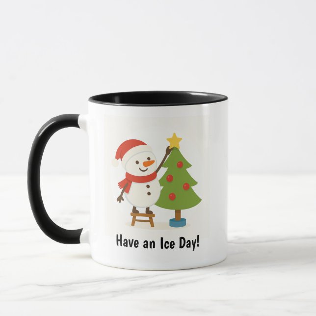Cute Snowman Decorating Tree  Mug (Left)
