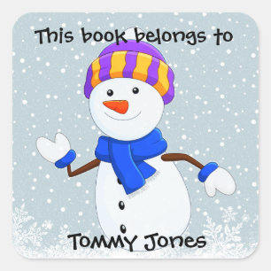 Cute Snowman Design Bookplate Sticker