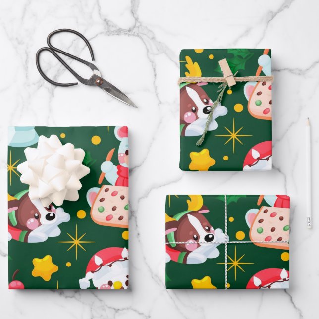 Cute Snowman Dog Christmas Wrapping Paper Sheet (Front)