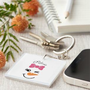 Cute Snowman Face Christmas Key Ring