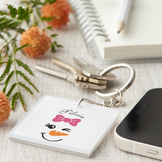 Cute Snowman Face Christmas  Key Ring (Front Right)