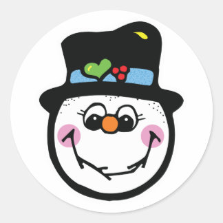 cute snowman face classic round sticker