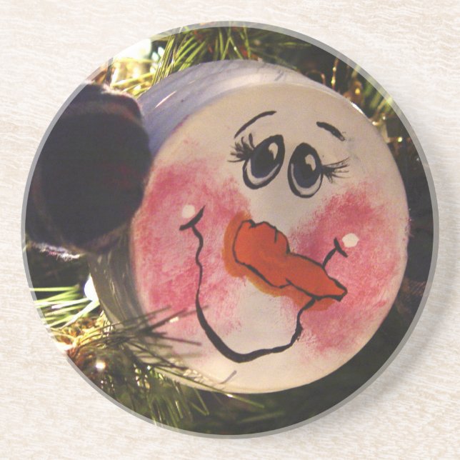 Cute Snowman Face Coaster (Front)
