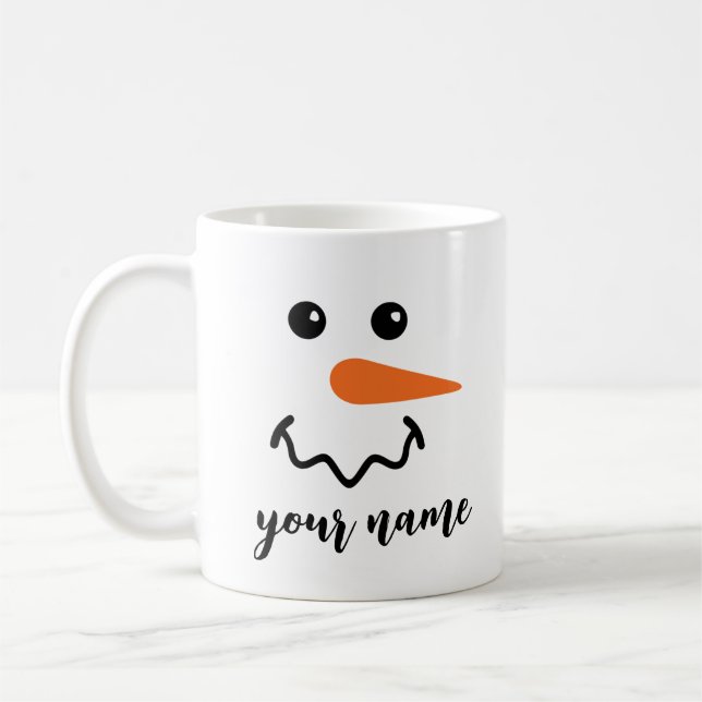 Cute Snowman Face Customised Name Coffee Mug (Left)