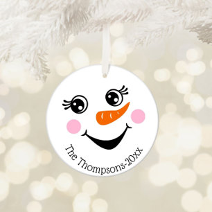 Cute Snowman Face Personalised  Ornament