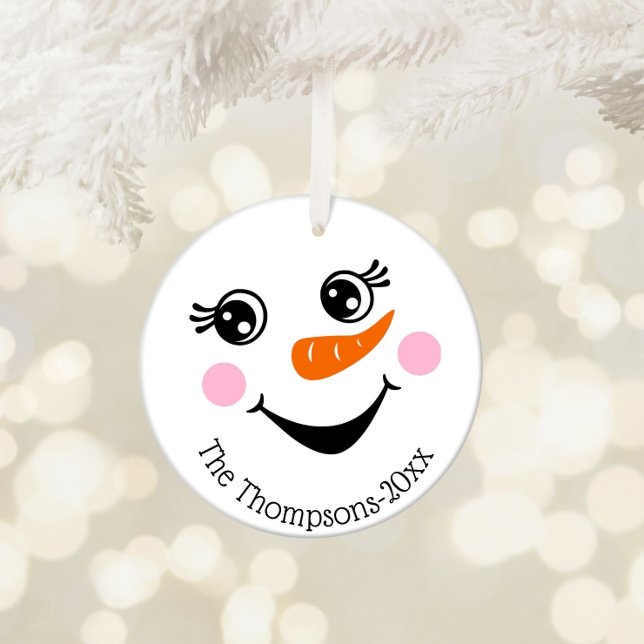 Cute Snowman Face Personalised  Ornament (Creator Uploaded)