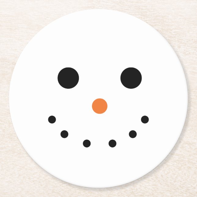 Cute Snowman Face Round Paper Coaster (Front)