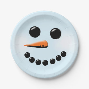Cute Snowman Face Winter Holiday Snowmen Xmas Paper Plate