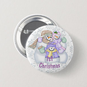 Cute Snowman Family Baby's 1st Christmas 6 Cm Round Badge