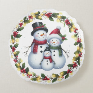 Cute Snowman Family Christmas Pillow