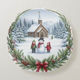 Cute Snowman Family Christmas Pillow