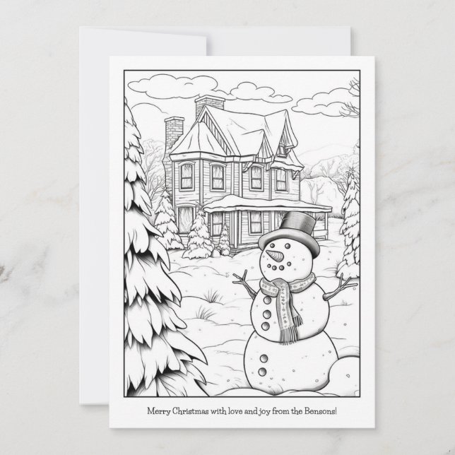 Cute Snowman Family Home Art Colouring Christmas Holiday Card (Front)