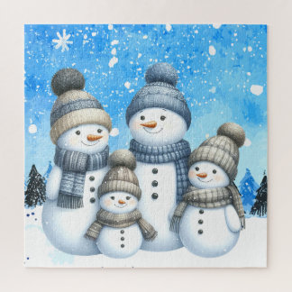 Cute snowman family in the snow jigsaw puzzle