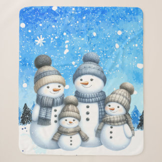 Cute snowman family in the snow sherpa blanket