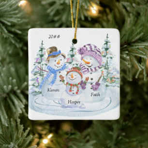 Cute Snowman Family of 3 Personalised Christmas Ceramic Ornament