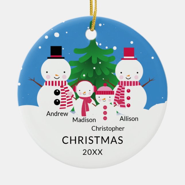Cute Snowman Family of 4 Christmas Ornament (Front)