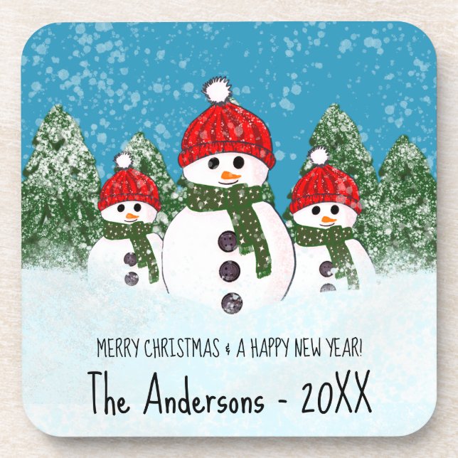 Cute Snowman Family of Three Coaster (Front)