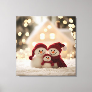 Cute Snowman Family Winter Christmas Canvas Print