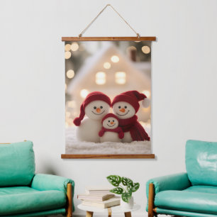 Cute Snowman Family Winter Christmas Hanging Tapestry