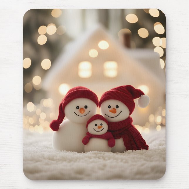 Cute Snowman Family Winter Christmas Mouse Pad (Front)