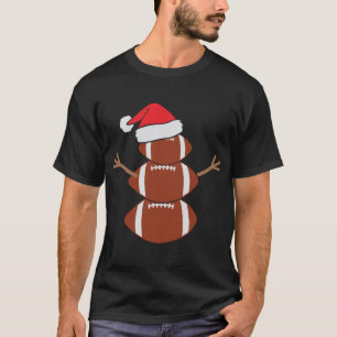 Cute Snowman Football Rugby Funny Christmas T-Shirt