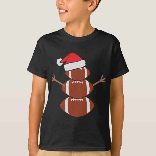 Cute Snowman Football Rugby Funny Christmas T-Shirt (Front)